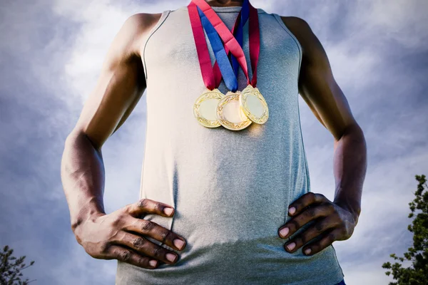 Desportista peito com medalhas — Fotografia de Stock