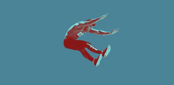 Atleta saltando sobre fondo azul — Foto de Stock