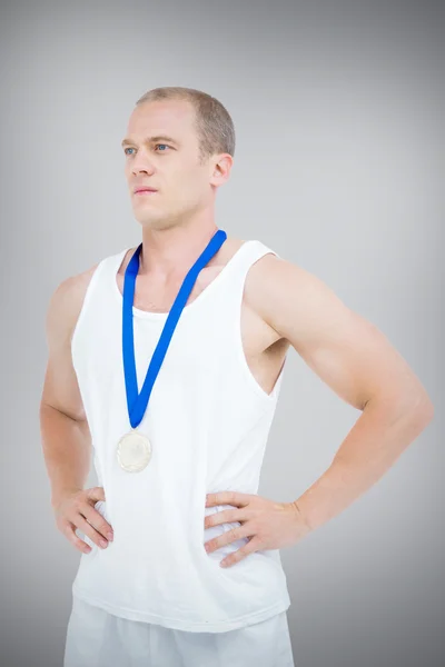 Athlete with olympic medal — Stock Photo, Image