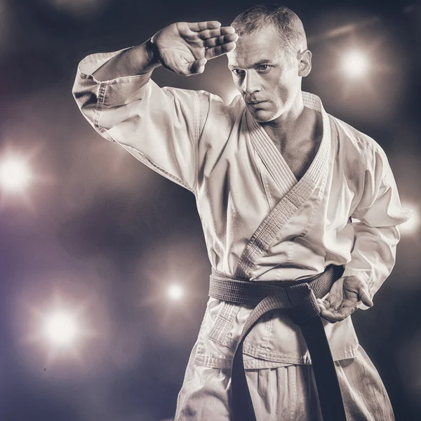 Bojovník hraje karate postoj — Stock fotografie