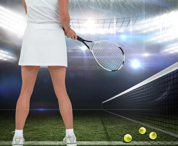 Athlete playing tennis with racket — Stock Photo, Image