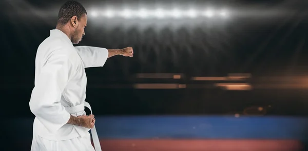 Combatiente realizando postura de karate — Foto de Stock