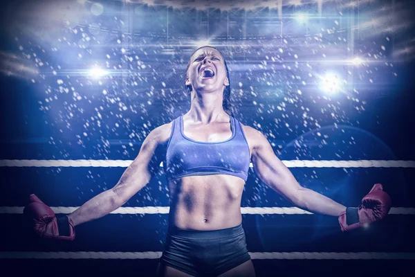 Winning fighter with arms outstretched — Stock Photo, Image