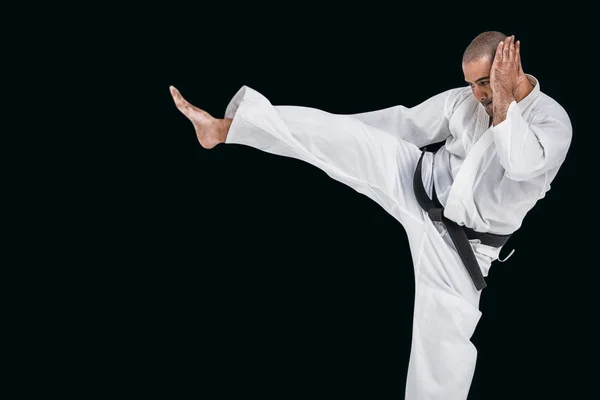 Bojovník hraje karate postoj — Stock fotografie