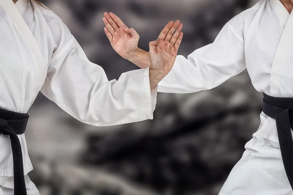 Female fighter performing karate stance — Stock Photo, Image