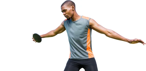 Front view of sportsman practising discus throw — Stock Photo, Image