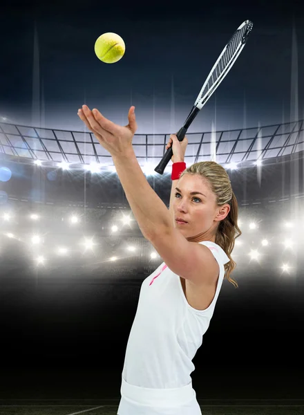 Athlete playing tennis with racket — Stock Photo, Image