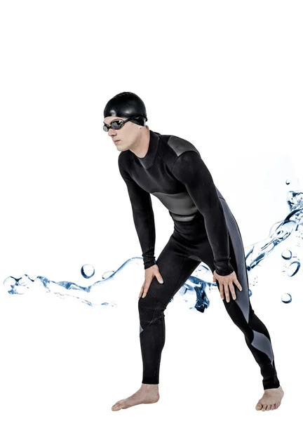 Plavec v neopren a plavecké brýle — Stock fotografie