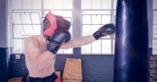 Boxer hitting straight — Stock Photo, Image
