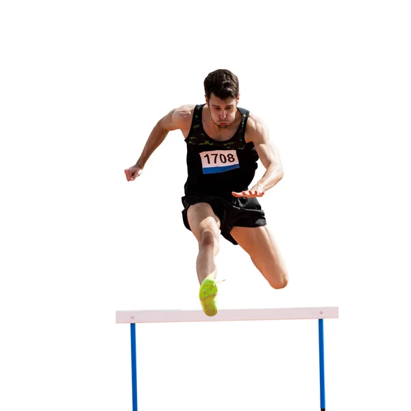 Sportler übt Hürden — Stockfoto