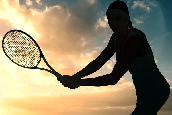 Kvinnliga idrottare spela tennis — Stockfoto