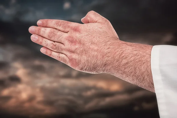 Luchador de karate haciendo gesto de mano —  Fotos de Stock