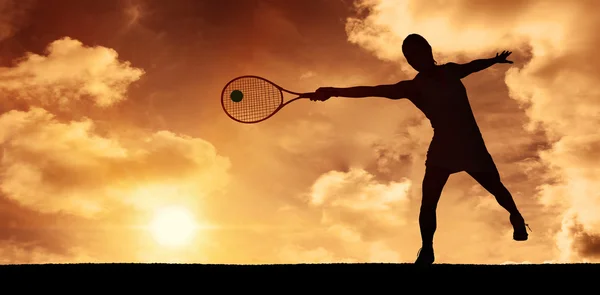 Athlete playing tennis with a racket — Stock Photo, Image