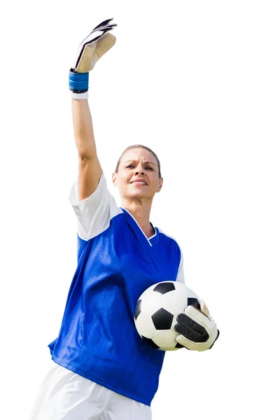 Portiere donna alzando un braccio — Foto Stock