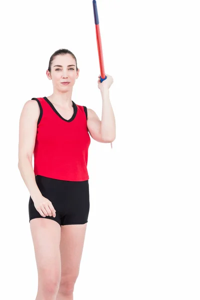 Female athlete throwing a javelin — Stock Photo, Image