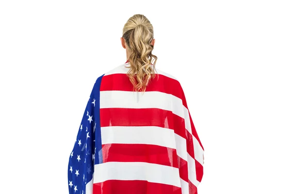 Atleta com bandeira americana enrolada em torno de seu corpo — Fotografia de Stock