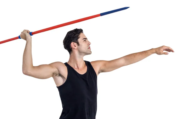 Mannelijke atleet voorbereidingen voor het speerwerpen gooien — Stockfoto
