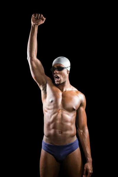 Zwemmer die zich voordeed na overwinning — Stockfoto