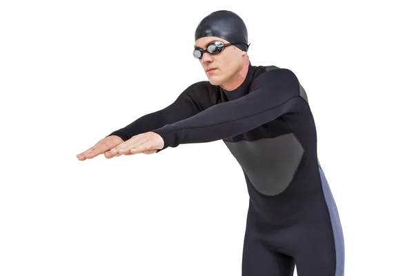 Yüzücü dalış sırasında dalış elbisesi içinde — Stok fotoğraf