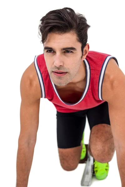 Confident athlete man in ready to run position — Stock Photo, Image