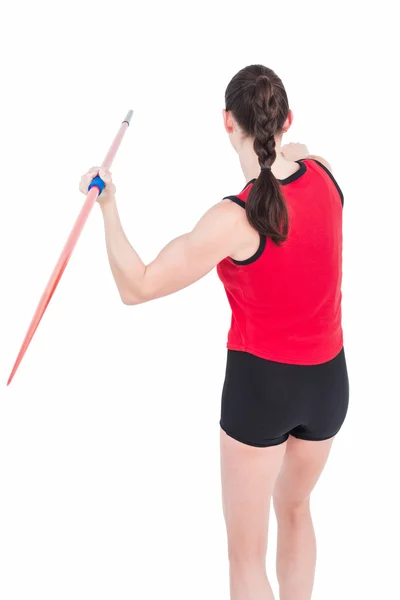 Kvinnlig idrottsman kastar ett spjut — Stockfoto