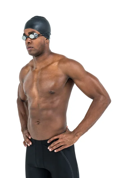 Swimmer standing with hand on hip — Stock Photo, Image