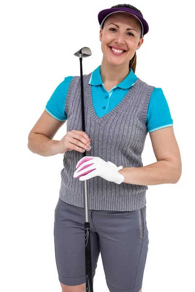 Jugador de golf posando con club de golf — Foto de Stock