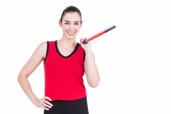 Vrouwelijke atleet gooien een speer — Stockfoto