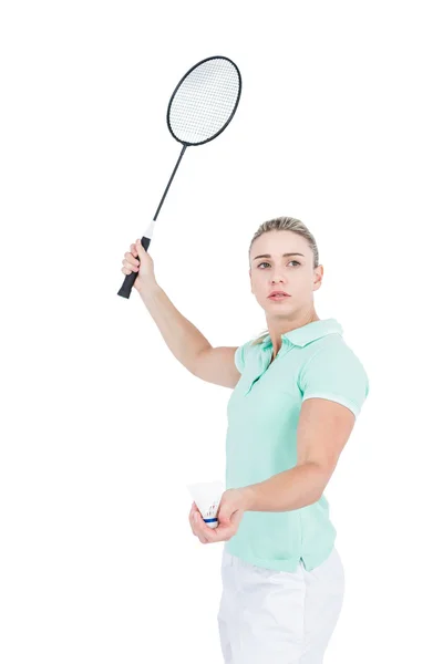 Pretty blonde playing badminton — Stock Photo, Image