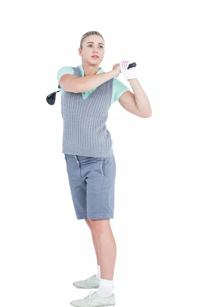 Pretty blonde playing golf — Stock Photo, Image