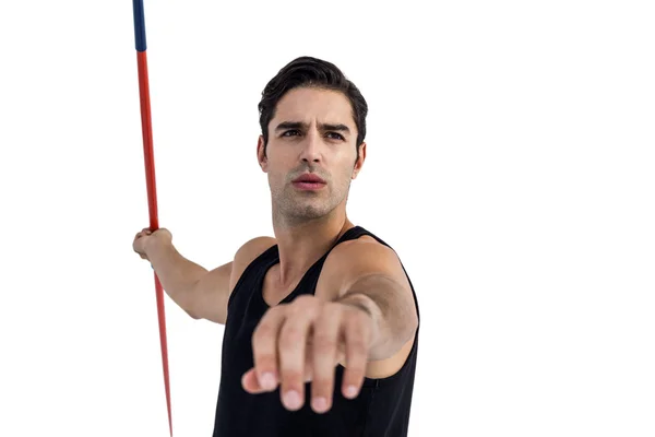 Atleta masculino se preparando para jogar dardo — Fotografia de Stock