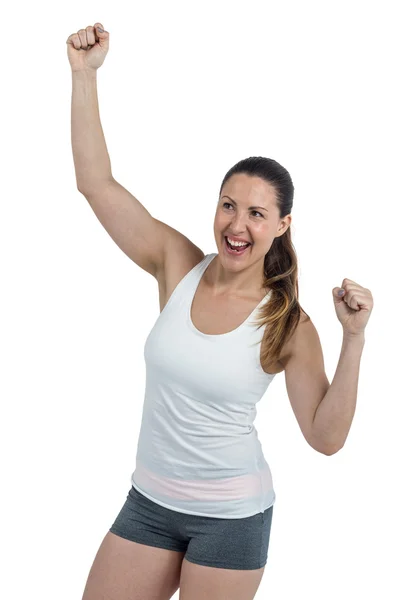 Mujer atleta feliz posando después de la victoria — Foto de Stock