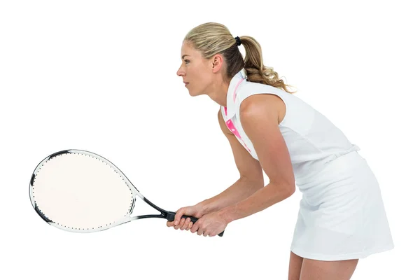 Αθλητής που παίζει τένις με μια ρακέτα του — Φωτογραφία Αρχείου