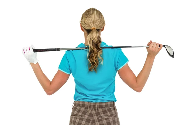 Vista traseira do jogador de golfe segurando um clube de golfe — Fotografia de Stock