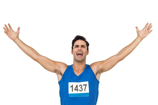 Atleta masculino posando após a vitória — Fotografia de Stock