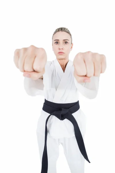 Female athlete practicing judo — Stock Photo, Image