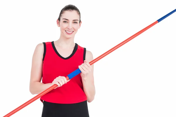 Female athlete holding a javelin — Stock Photo, Image
