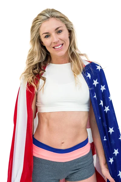 Athlete with american flag wrapped around his body — Stock Photo, Image