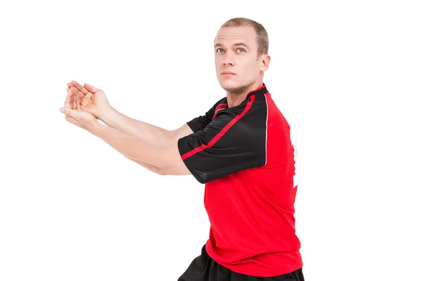 Sportsman poserar medan du spelar volleyboll — Stockfoto