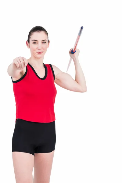 Female athlete throwing a javelin — Stock Photo, Image