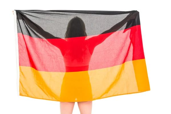 Atleta in posa con bandiera tedesca dopo la vittoria — Foto Stock