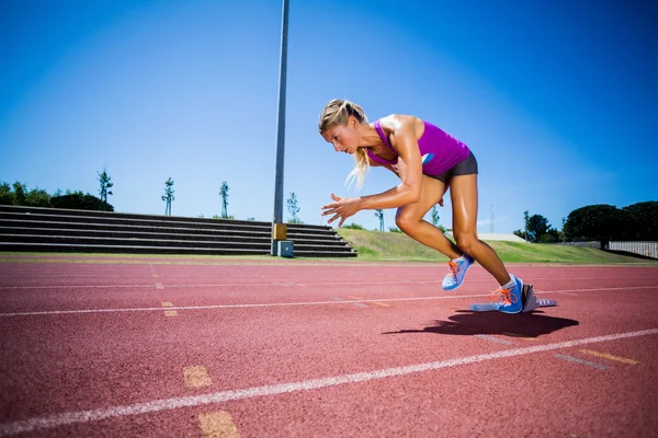 Kvinnelig friidrettsutøver på veddeløpsbanen – stockfoto