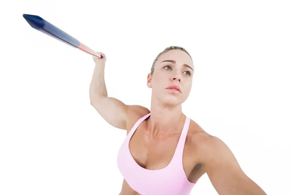 Atleta femenina lanzando una jabalina —  Fotos de Stock