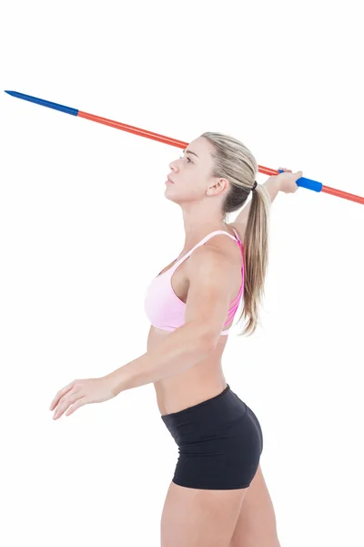 Atleta femenina lanzando una jabalina — Foto de Stock