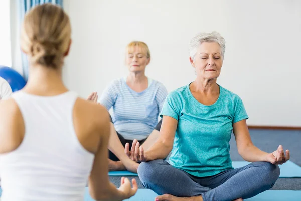 Istruttore che esegue yoga con gli anziani — Foto Stock