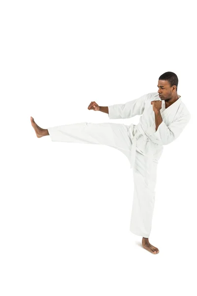 Fighter performing karate stance — Stock Photo, Image