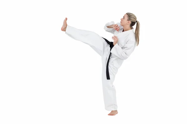 Atleta donna che pratica judo — Foto Stock