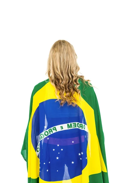 Atleet met de Braziliaanse vlag gewikkeld rond zijn lichaam — Stockfoto