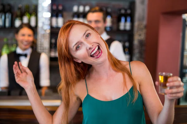 Drunk woman with tequila shot — Stock Photo, Image