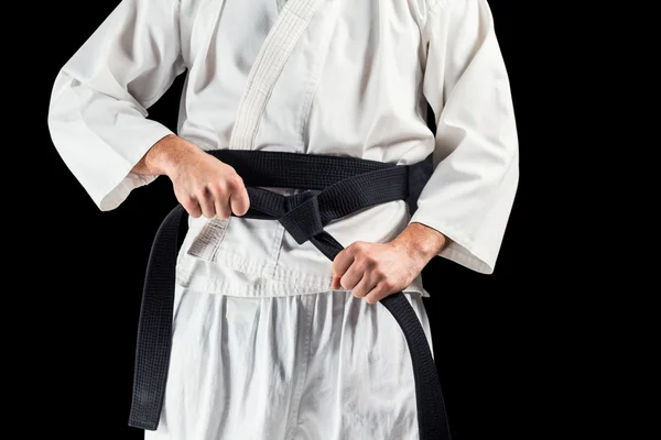 Mitten delen av fighter skärpning karate bälte — Stockfoto